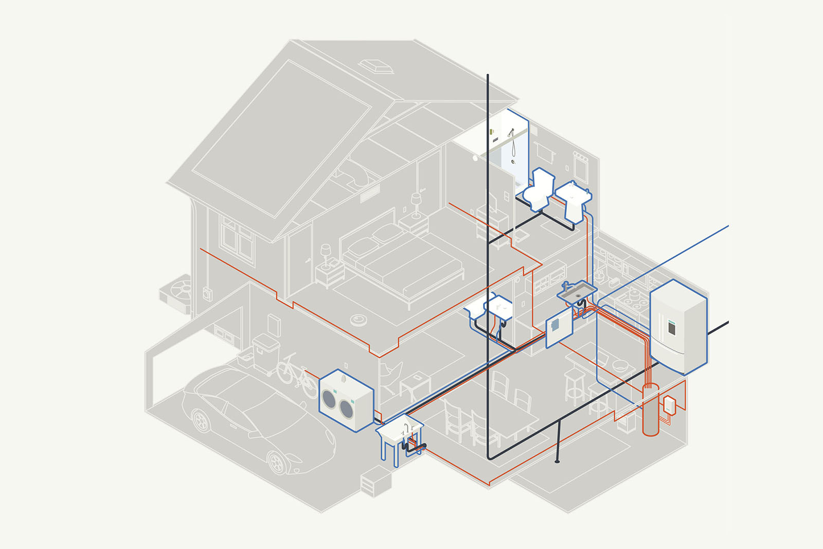 Diagram of plumbing in two story house