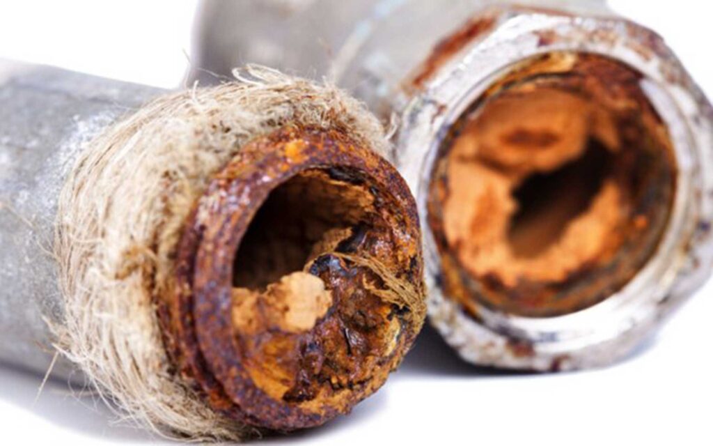 Galvanized pipe corroded and rusty